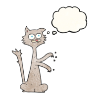 hand drawn thought bubble textured cartoon cat scratching png