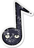 distressed sticker of a cute cartoon musical note png