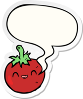 cute cartoon tomato with speech bubble sticker png