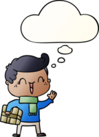 cartoon laughing boy with thought bubble in smooth gradient style png