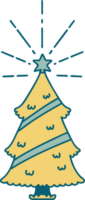 illustration of a traditional tattoo style christmas tree with star png