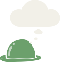 cartoon bowler hat with thought bubble in retro style png