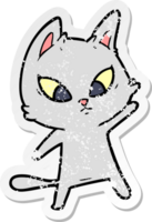 distressed sticker of a confused cartoon cat png