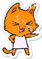 distressed sticker of a cartoon cat hissing png