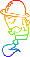 rainbow gradient line drawing of a cartoon man wearing hat png