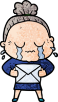 cartoon old woman crying with letter png