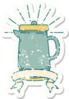 worn old sticker of a tattoo style coffee pot png