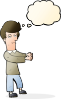 cartoon bored man showing the way with thought bubble png