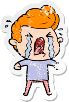 distressed sticker of a cartoon crying man png