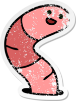 verontruste sticker van een eigenzinnige, met de hand getekende cartoonworm png