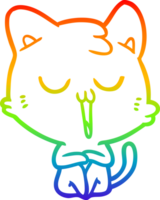 rainbow gradient line drawing of a cartoon cat singing png