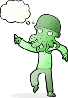 cartoon alien man dancing with thought bubble png