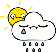 comic book style cartoon of a sunshine and rain cloud png