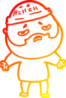 warm gradient line drawing of a cartoon worried man with beard png