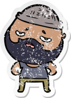 distressed sticker of a cartoon worried man with beard png