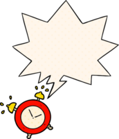 cartoon ringing alarm clock with speech bubble in comic book style png