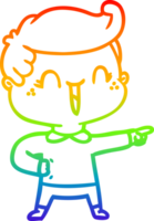 rainbow gradient line drawing of a cartoon laughing boy pointing png