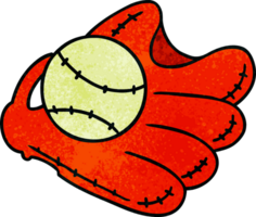 main tiré texturé dessin animé griffonnage de une base-ball et gant png