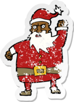 retro distressed sticker of a cartoon santa claus png