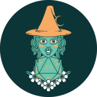 icon of half orc witch with natural twenty dice roll png