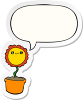 desenho animado flor com discurso bolha adesivo png