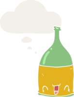 cartoon wine bottle with thought bubble in retro style png