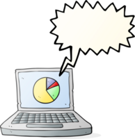 hand drawn speech bubble cartoon laptop computer with pie chart png