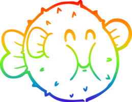 rainbow gradient line drawing of a cartoon puffer fish png