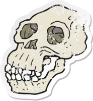 retro distressed sticker of a cartoon ancient skull png