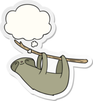 cartoon sloth with thought bubble as a printed sticker png