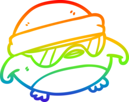 rainbow gradient line drawing of a cool christmas robin with sunglasses png