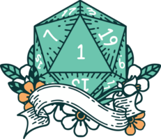 estilo de tatuaje retro natural uno d20 tirada de dados png