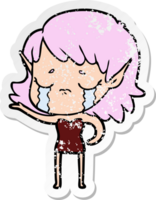 distressed sticker of a cartoon crying elf girl png