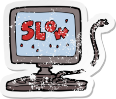 retro distressed sticker of a cartoon slow computer png