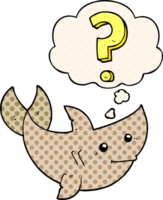 desenho animado Tubarão Perguntando questão com pensamento bolha dentro quadrinho livro estilo png