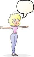 hand drawn speech bubble cartoon woman spreading arms png