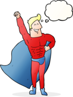 Cartoon-Superheld mit Gedankenblase png