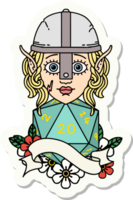 sticker of a elf fighter with natural twenty dice roll png