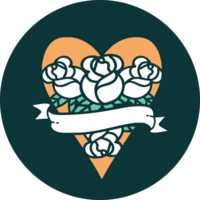 iconic tattoo style image of a heart and banner with flowers png