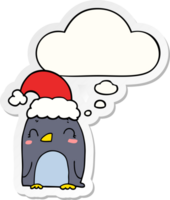 cute christmas penguin with thought bubble as a printed sticker png