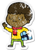 verontruste sticker van een cartoon knorrige jongen png