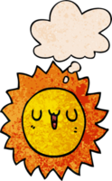 cartoon sun with thought bubble in grunge texture style png