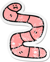adesivo angosciato di un verme cartone animato stravagante disegnato a mano png