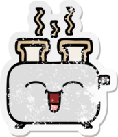 distressed sticker of a cute cartoon of a toaster png