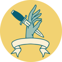 tattoo style icon with banner of a dagger in the hand png