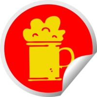 circular peeling sticker quirky cartoon tankard of beer png