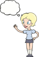 cartoon waving woman with thought bubble png
