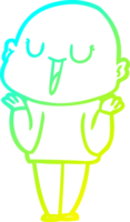 cold gradient line drawing of a happy cartoon bald man shrugging shoulders png