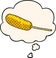 cartoon hotdog on a stick with thought bubble in comic book style png