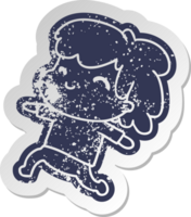 distressed old cartoon sticker kawaii boy with stubble png